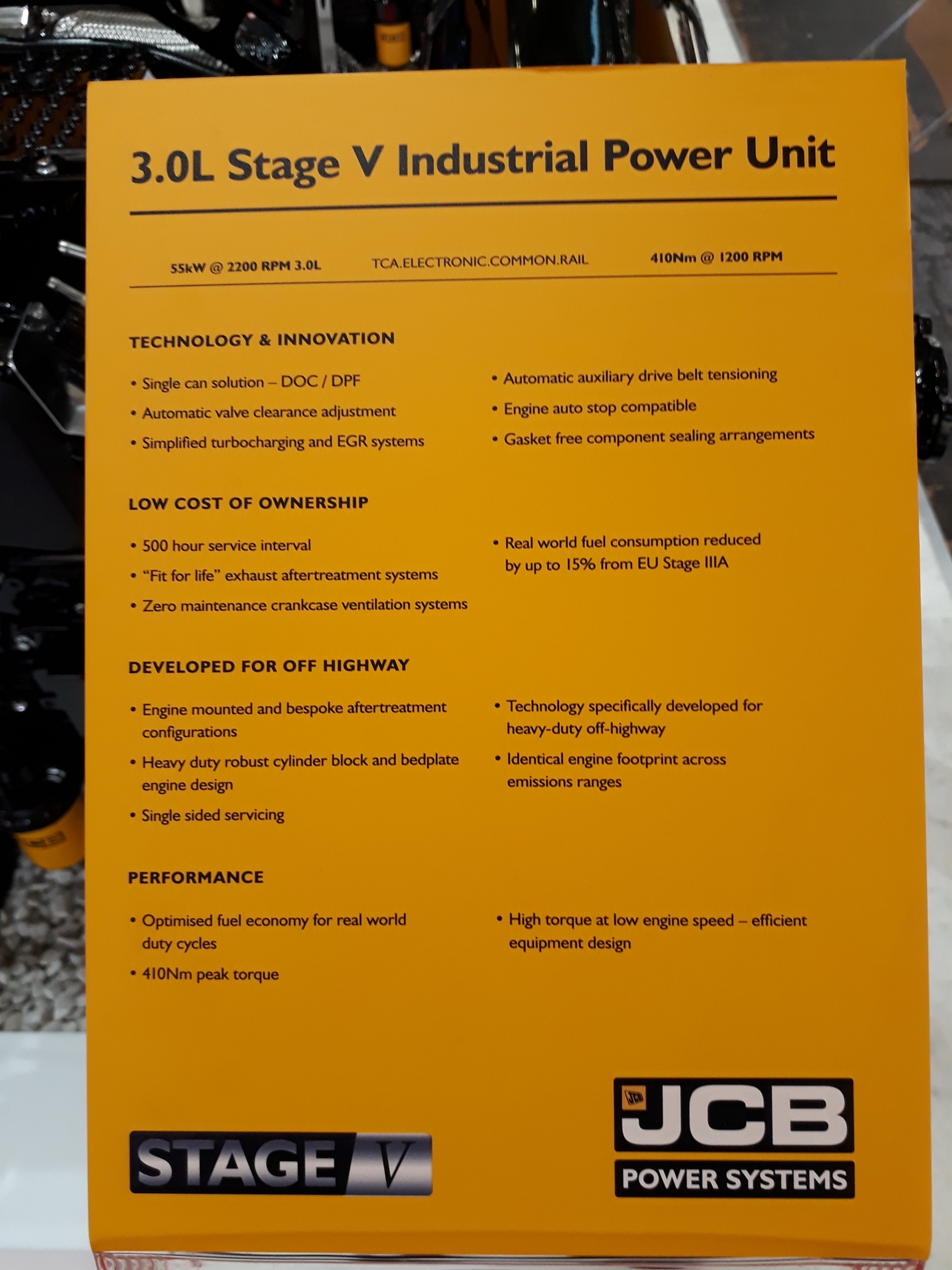 Produktblatt der Übersicht der Leistungsdaten der JCB 3.0L Stage V industrial Power Unit